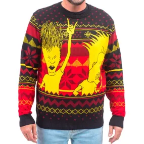 Beavis and Butthead Rock and Roll Three Color Ugly Christmas Sweater