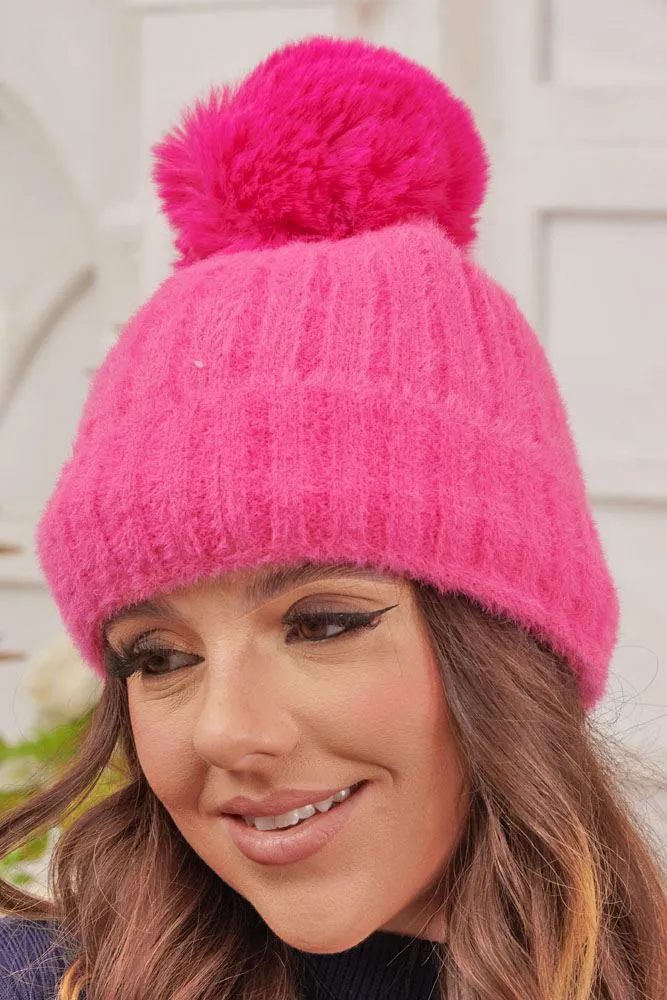 Cable Knit Soft Feel Pom Pom Nylon Hat