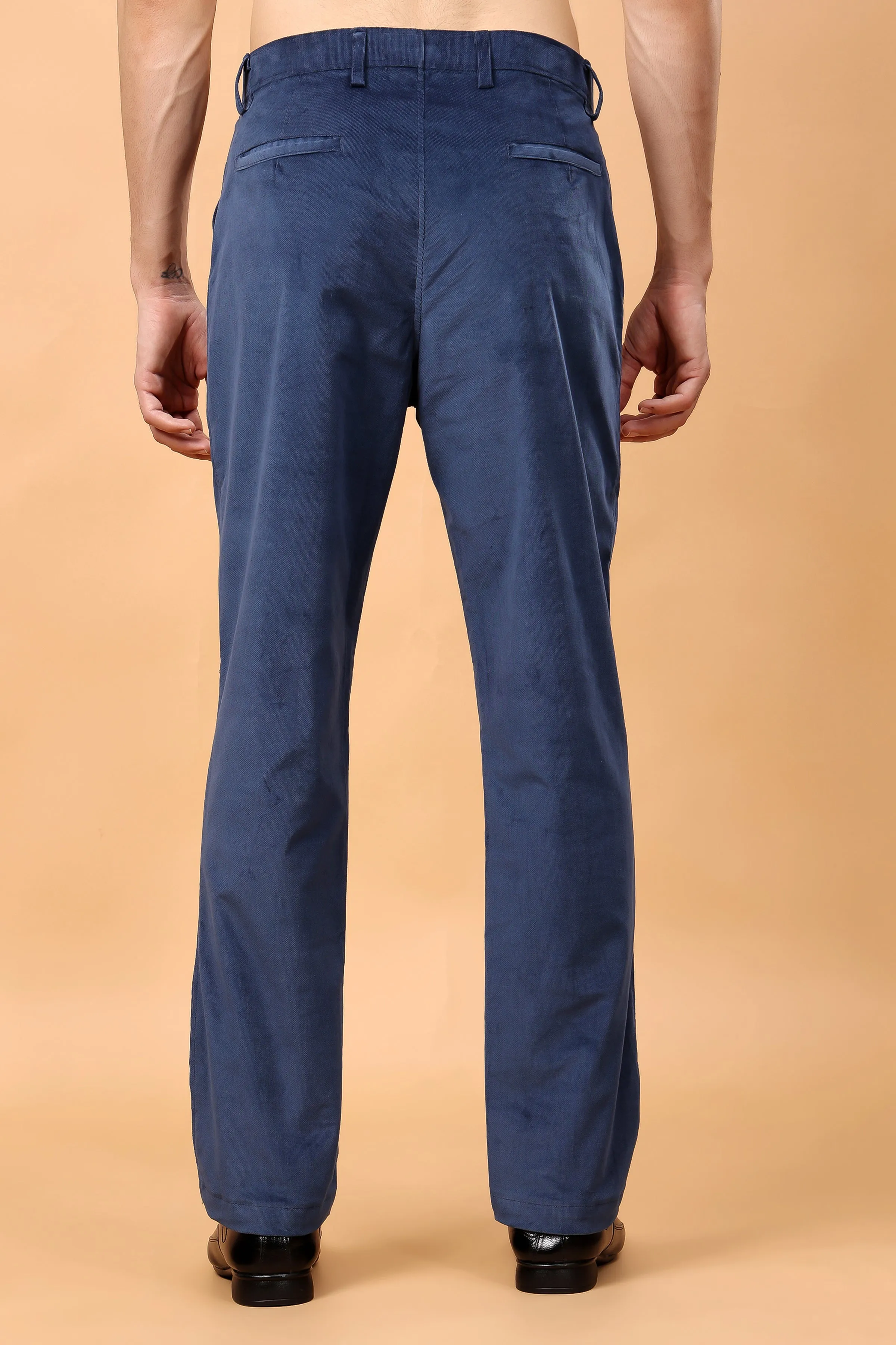 Denim Blue Corduroy Formal Trousers