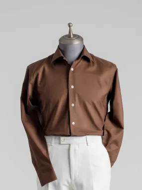 Franco Linen Shirt - Coffee Windsor Collar