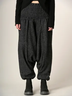 Grey Stripes Wool Harem Pants - Low Crotch