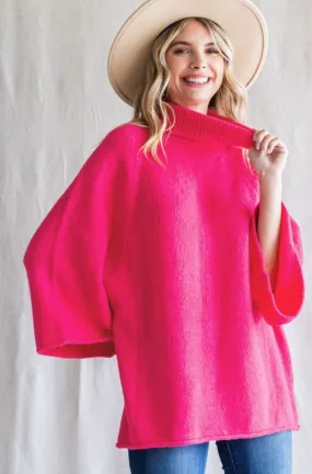 Hot pink turtleneck sweater