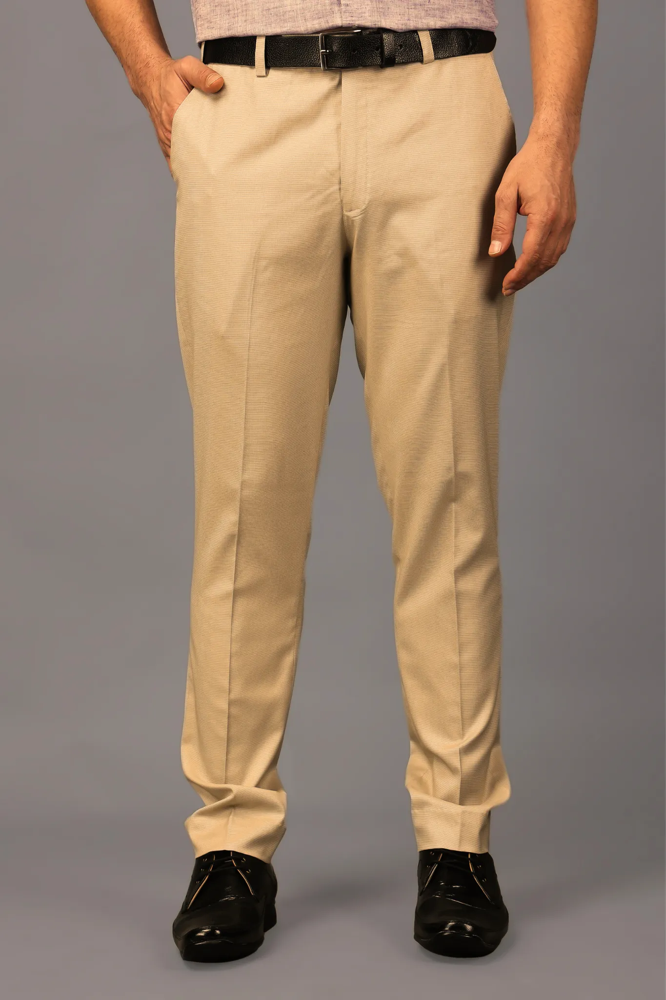 Maple Beige Textured Stretch Trousers