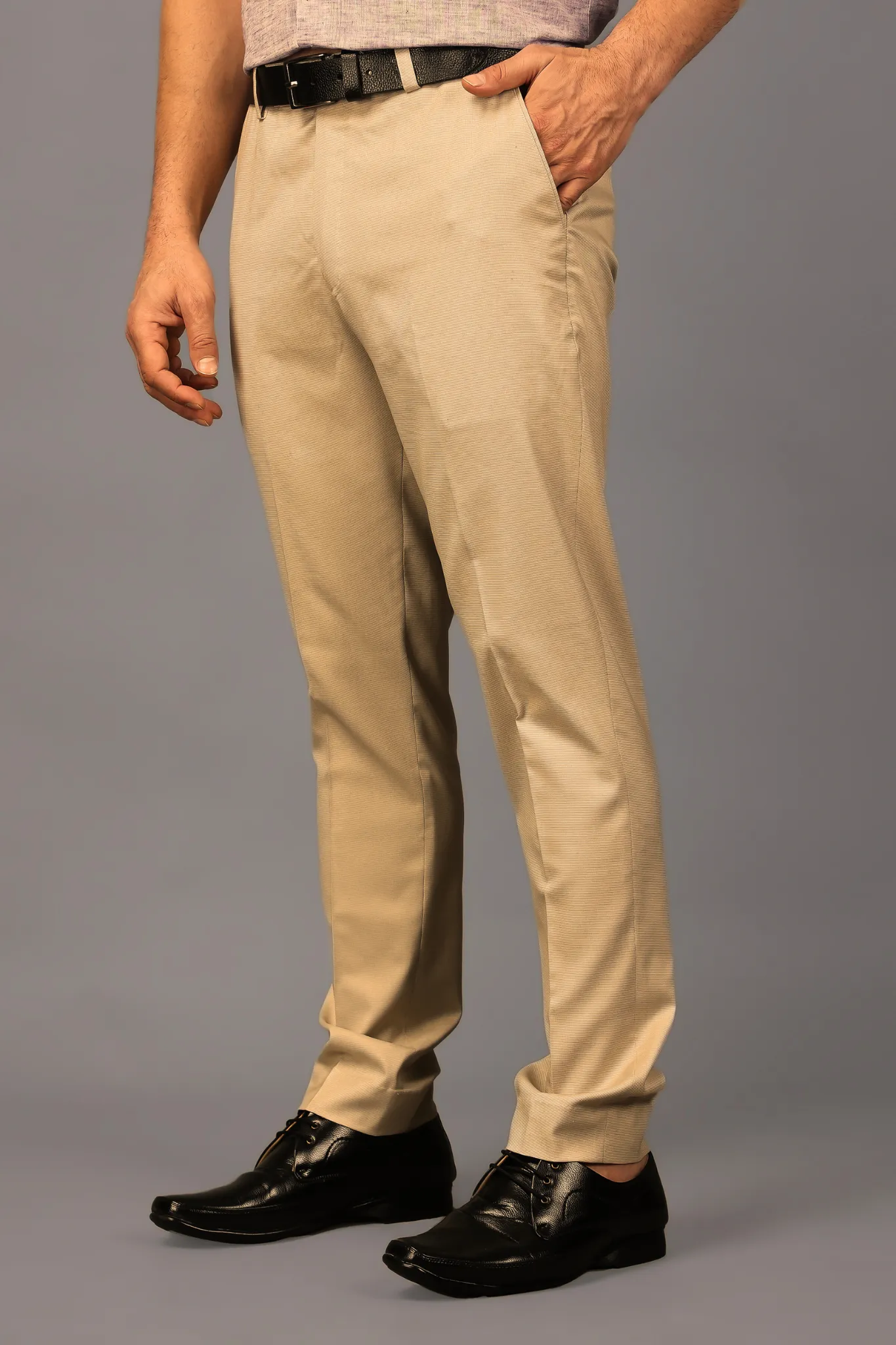 Maple Beige Textured Stretch Trousers