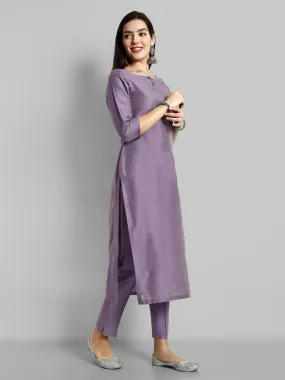 Mouve Cotton Silk Boat Neck Key Hole Kurta