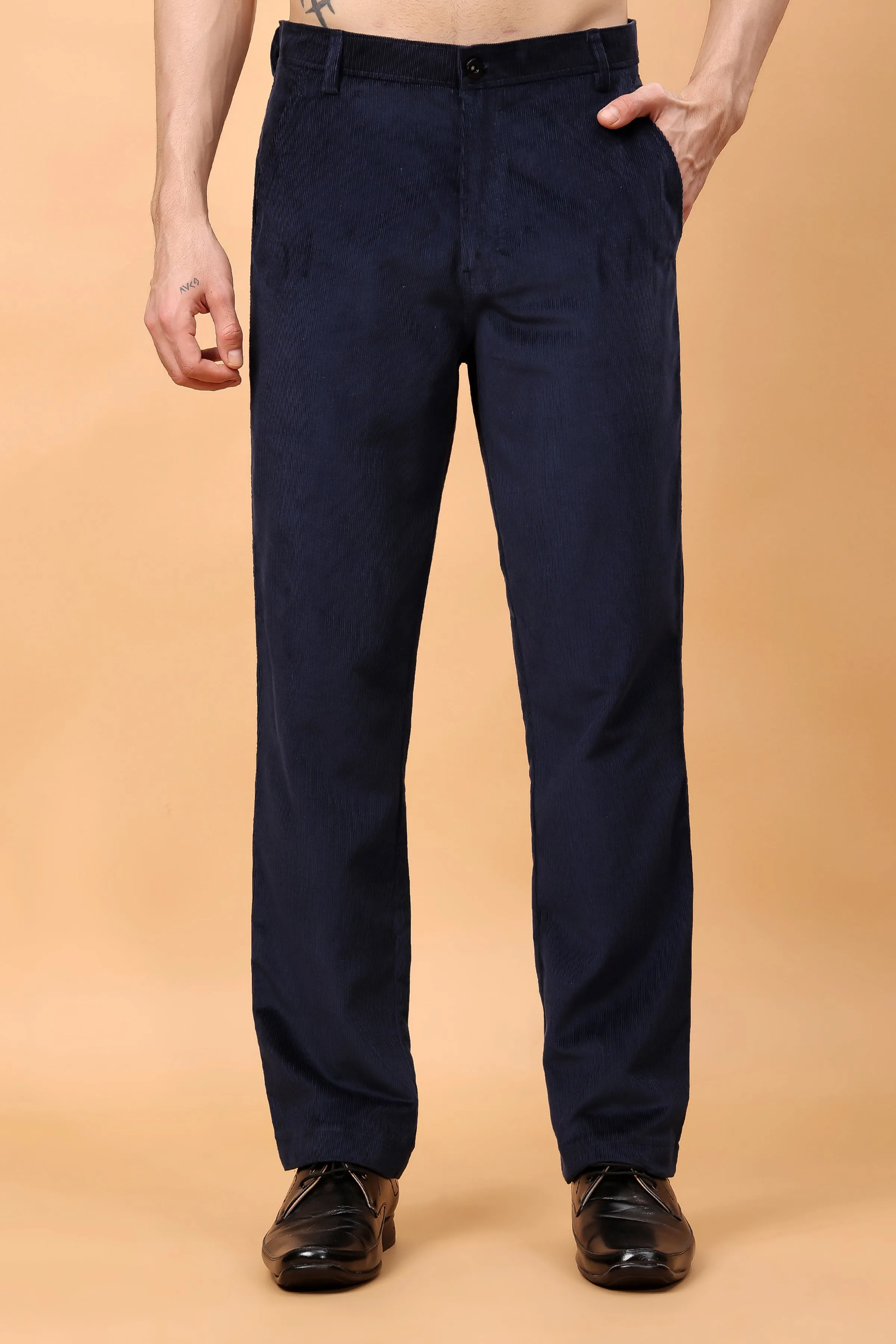 Navy Blue Corduroy Formal Trousers