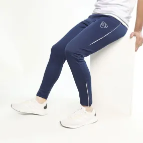 Navy Interlock Bottoms With Piping and Ankle Zips