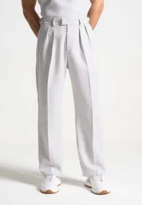 Relaxed Fit Textured Pleated Tailored Trousers - Grey