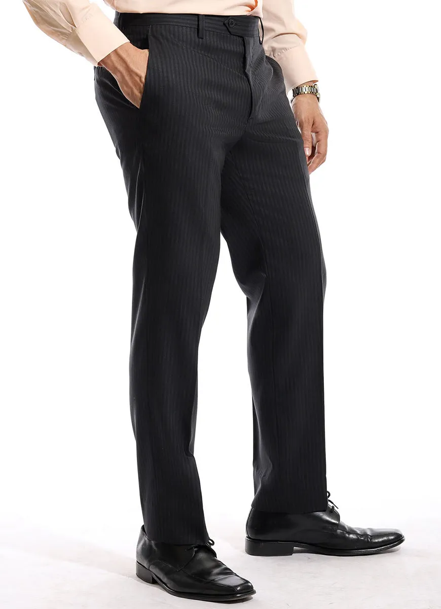 Self Stripes-Black on Charcoal, Merino Wool Rich Formal Trousers